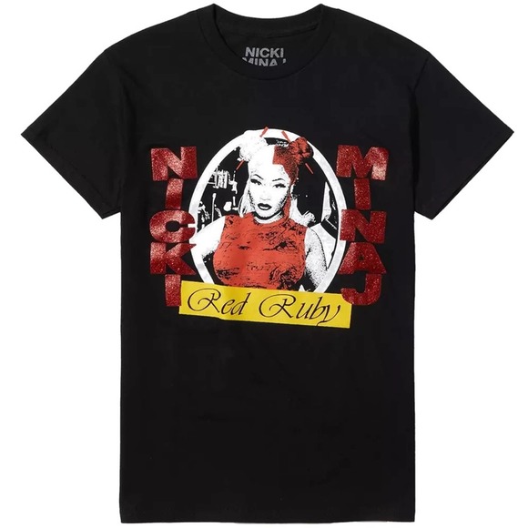 Nicki Minaj Tops - Nicki Minaj Women's Red Ruby Da Sleeze Glitter Boyfriend Fit Black Tee T-Shirt